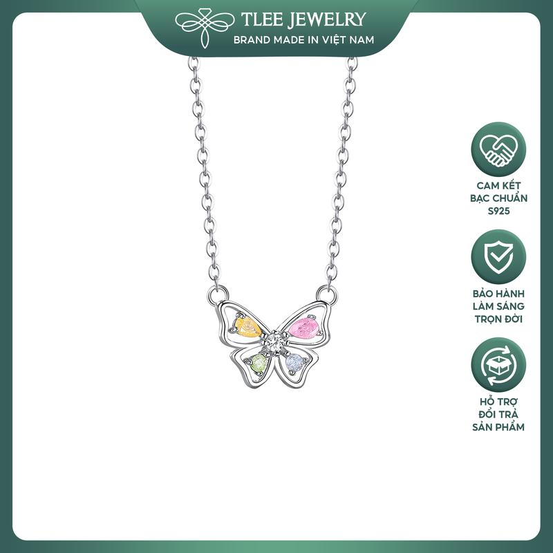 Dây chuyền bạc nữ TLEE, vòng cổ cánh hồ điệp đính đá ngũ sắc xinh xắn TLEE JEWELRY D0260