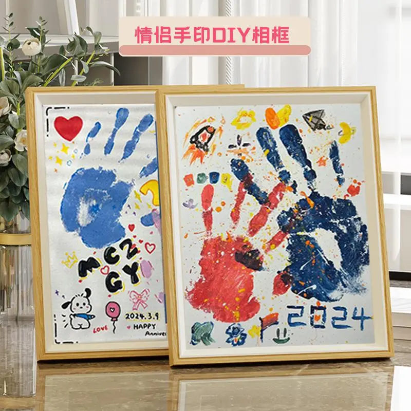 DIY couple handprint photo frame, creative handprint painting production, birthday gift for girlfriend/girl, romantic confession artifact, unique commemorative gift