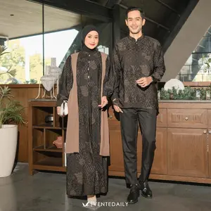 Nazeera Couple Baju Kondangan Sarimbit Pasangan Lebaran 2026 Elegan by Ventedaily - Black, Gamis XL