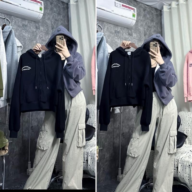 Áo khoác nỉ croptop hoodies phù hợp dành cho nữ  Menswear Nhung 2