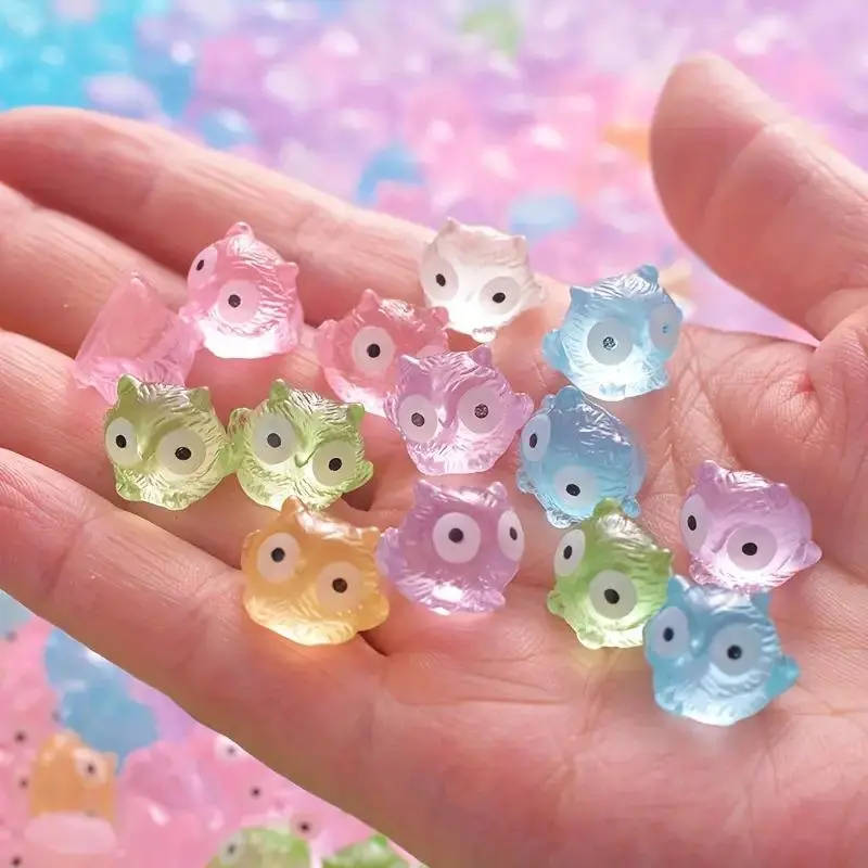 Luminous Owl Shaped Resin Ornament, 50/1500pcs Modern Type Resin Micro Animal Ornament, DIY Craft for Home Decor, Universal Holiday Decoration, Figurine