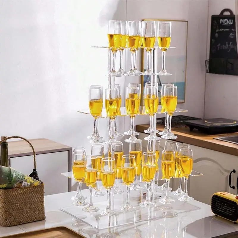 Acrylic Champagne Tower Display Stand, 1pc Clear Champagne Glass Holder, Wine Glass Display Rack for Wedding Party, Kitchen Accessories, Rack Only 0
