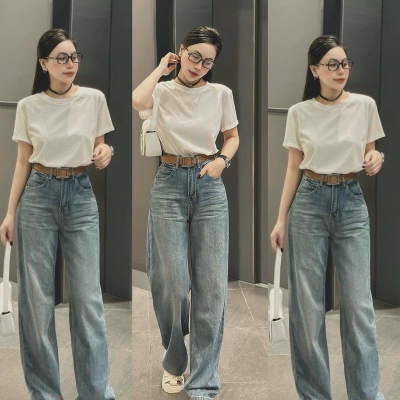 S-2Xl HHCHOU- Quần Jeans Suông Trơn Màu Lạ Mới Vải QC mềm H3242 Women Pants