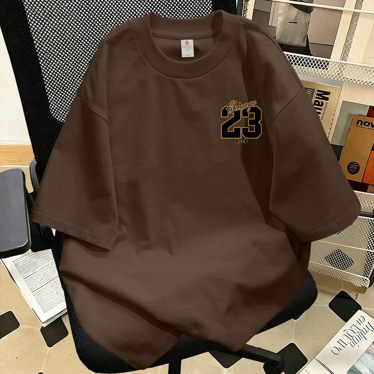 Kaos Lengan Pendek Gaya Retro Amerika Bergambar Bola Basket Nomor 23, 100% Katun, Potongan Longgar, Ukuran Besar, Kerah Bulat, Unisex