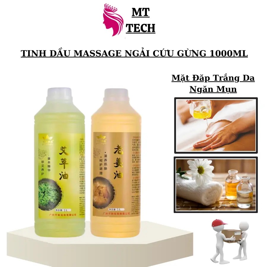 Tinh dầu ngải cứu, tinh dầu, gừng massage body chai 1 lít