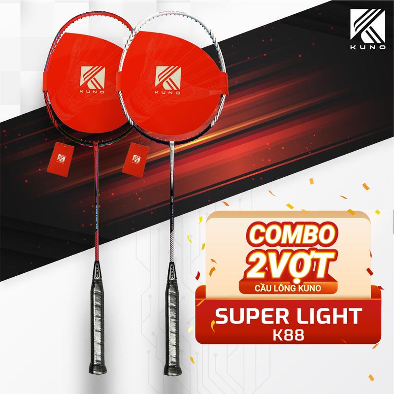 Combo 2 Vợt Cầu Lông 6U Kuno Super Light K88, Công Thủ Toàn Diện, Được Lựa Chọn Mức Căng, Tặng 2 Quấn Cán, 2 Bao Vợt, 4 Lần Căng Cước Cán Vợt Cacbon Sport