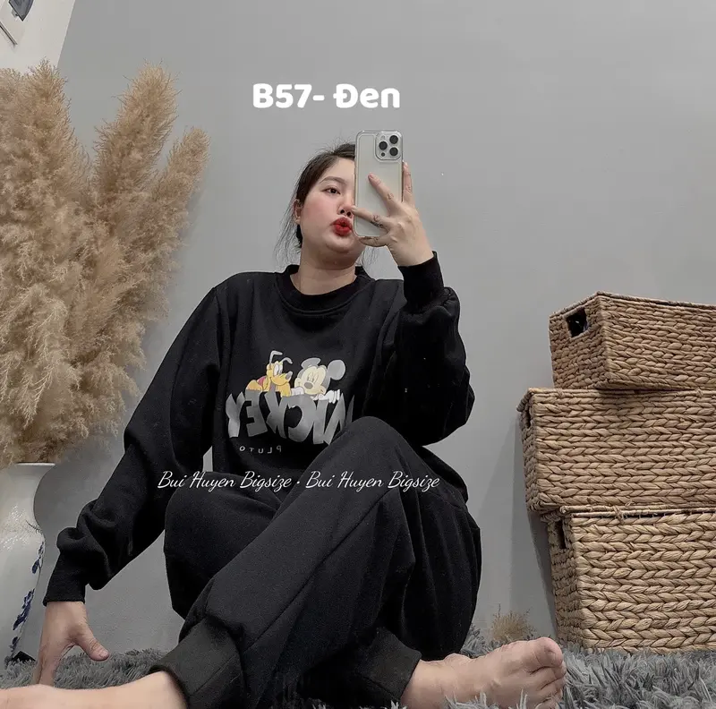 B57-Bộ Nỉ Bông Áo Dài Quần Dài Bo Gấu In Hình Mickey BIGSIZE 60-95KG 4