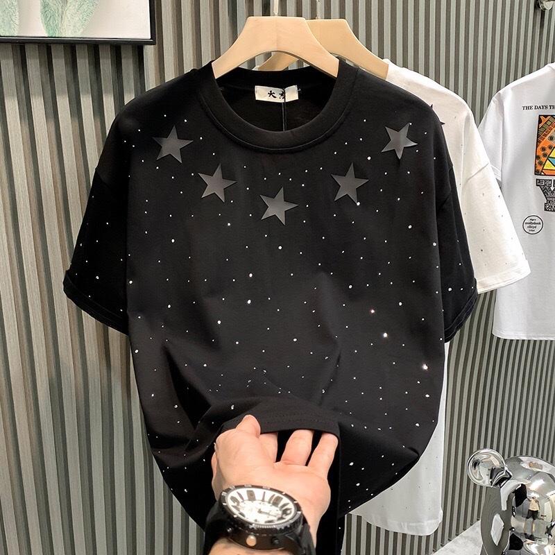 Áo phông cộc tay khảm Đá thêu sao Unisex Cổ Tròn Nam nữ Menswear 1