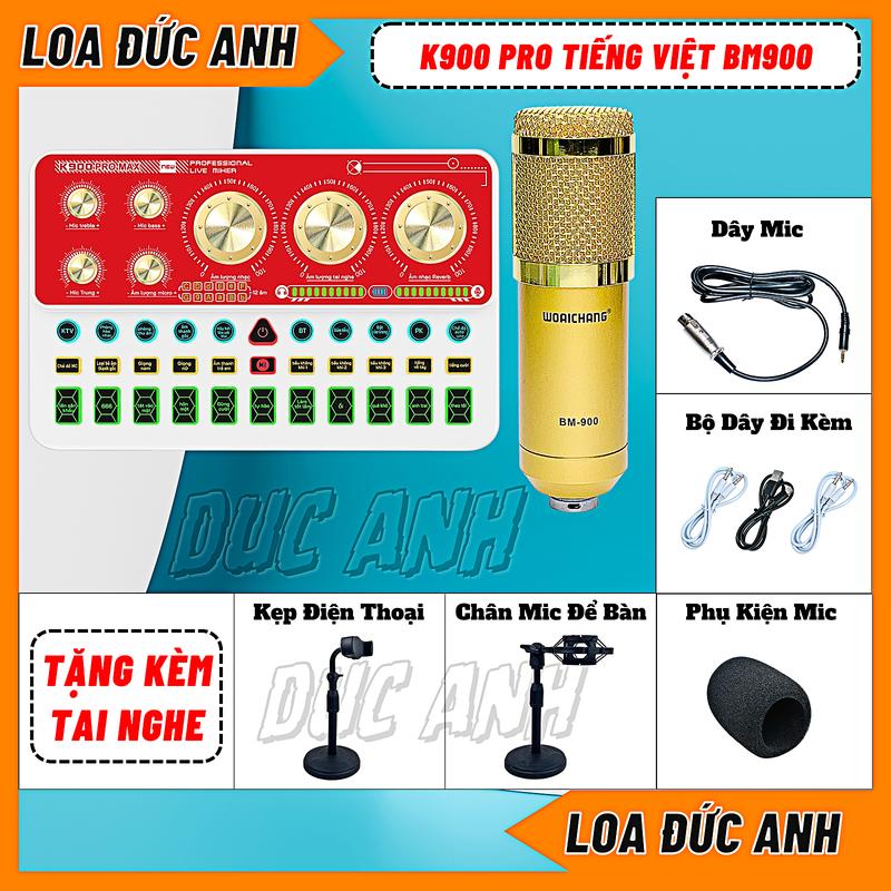 Bộ Sound Card K900 Pro Max Tiếng Việt Mic BM900 Chuyên Thu Âm, Livestream Chuyên Nghiệp, Có Bluetooth, Thay Đổi Giọng Nói