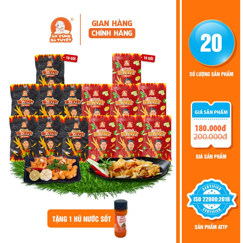 (TH)(Tặng 1  hũ sốt chấm) COMBO ĐỎ ĐEN gồm : 10 gói CHÂN GÀ TÊ CAY + 10 gói CHÂN GÀ SẢ TẮC - ĂN CÙNG BÀ TUYẾT