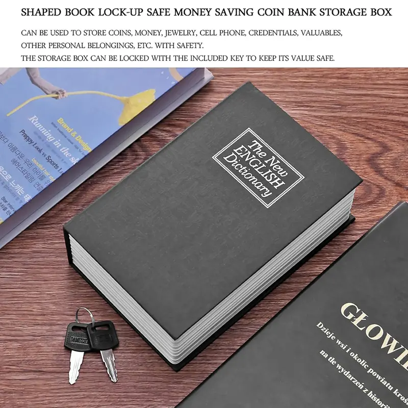 Hộp an toàn mini, từ điển, sách tiền, bí mật ẩn, chức năng Con Lăn Khóa, ngân hàng tiền xu 2