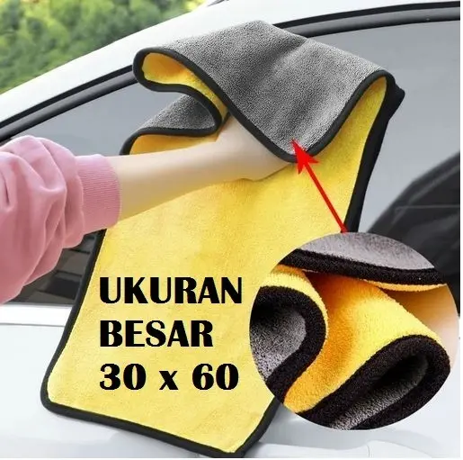 Kain Lap Microfiber 500gsm 30x30cm 30x60cm Premium/Lap Kain Detailing Mobil Motor Kuning Abu/Kain Lap Cuci Motor Mobil Tebal Serbaguna 1