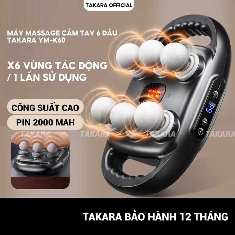 Máy massage cầm tay 6 đầu, máy mát xa toàn thân Takara YM-K60 với 9 chế độ và 9 cấp độ điều chỉnh