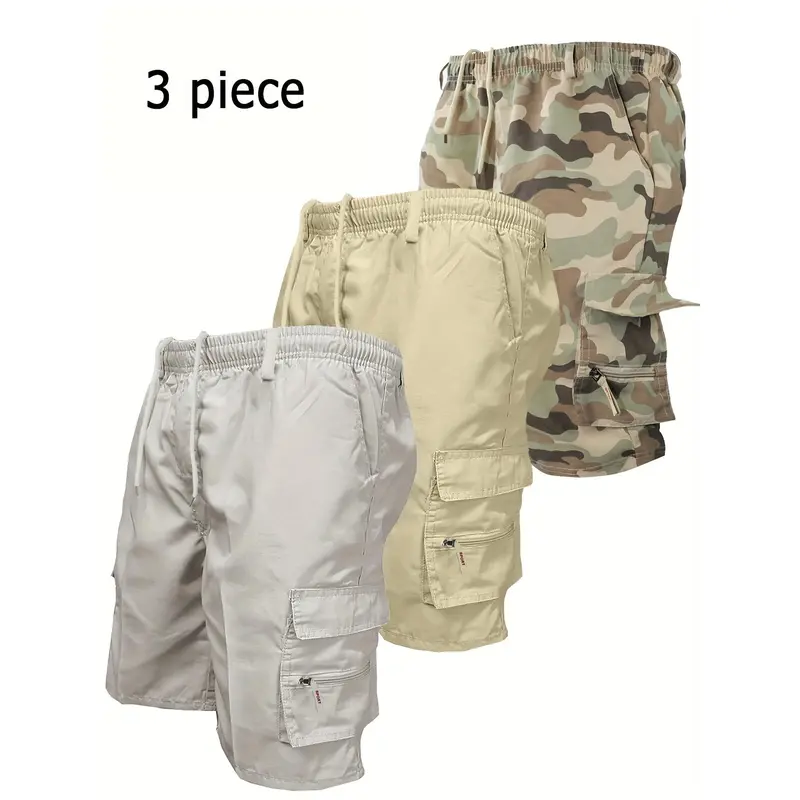 Men's Workwear Shorts 3pcs Set Camouflage Workwear Shorts Outdoor Tactical Shorts Casual Sports Pants Loose Elastic Waist Work Hiking Sports Shorts 3pcs Set 2