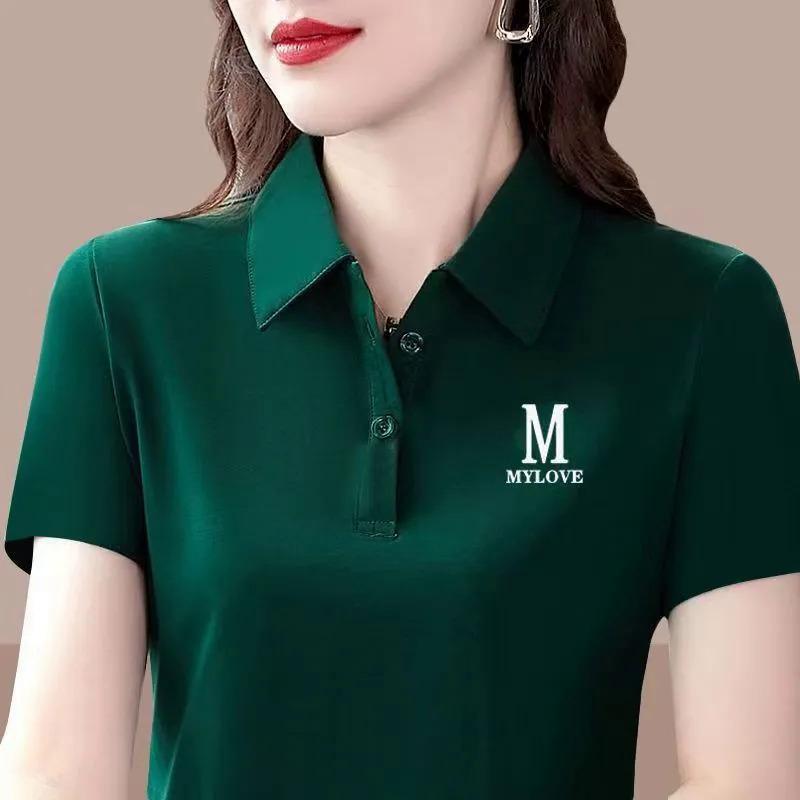 Product Introduction of Short sleeved women's collar sports polo shirt Mom's belly covering age reducing shirt casual loose T-shirt 13