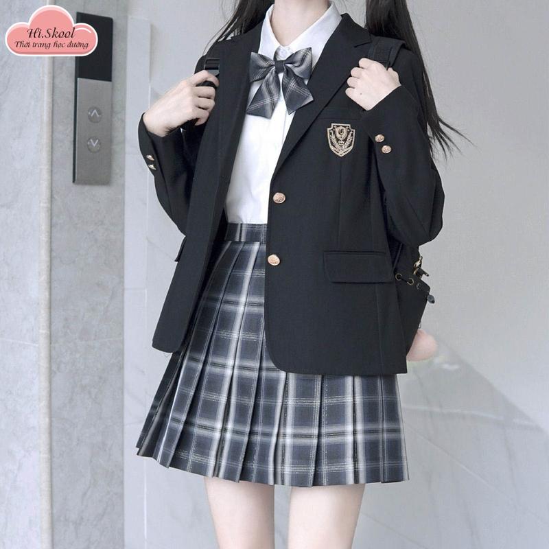 Áo khoác dạ phong cách học sinh Hàn Quốc/ Áo blazer cài cúc kèm túi, huy hiệu dễ thương A00127