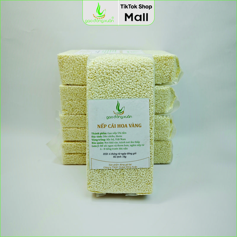 Vụ Mới - 5kg Nếp cái hoa vàng thơm ngon dẻo nhiều hạt tròn - gồm 5 túi hút chân không 1kg gạo nếp, Gạo Đông Xuân foods