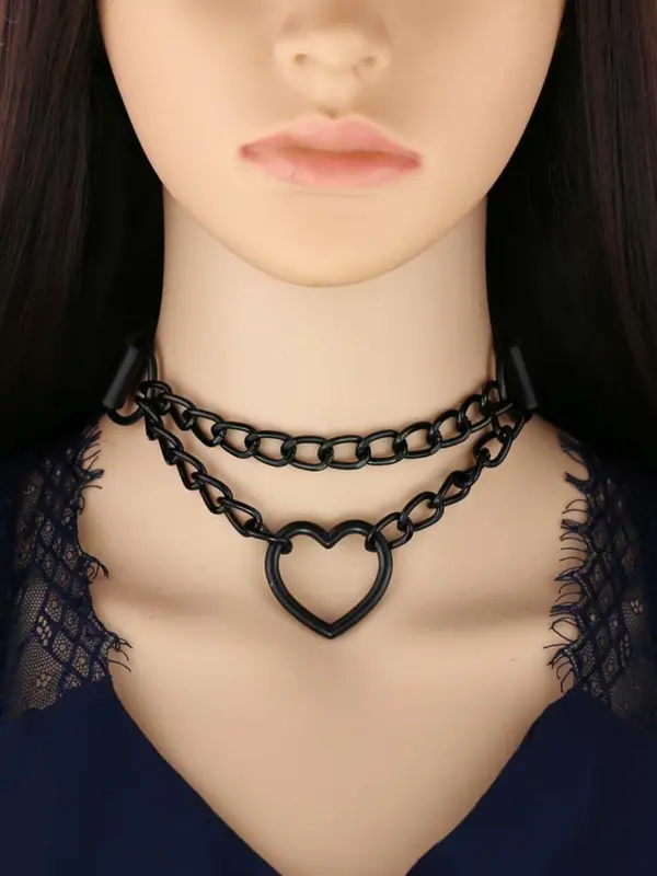 Punk Style Heart Design Choker,  Fashionable PU Leather Chain Necklace for Party, Daily Clothing Decor, Trendy All-match & Exquisite Jewelry for Birthday Gift, Valentine's Day, Gift 0