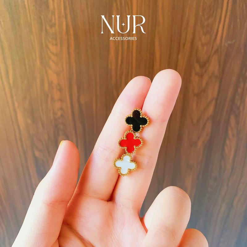 Bông Tai Titan, Hoa Tai Titan Hoa 4 Cánh Nhiều Màu Viền Đá Phụ Kiện Trang Sức Nữ Nur Accessories Women Voi 5