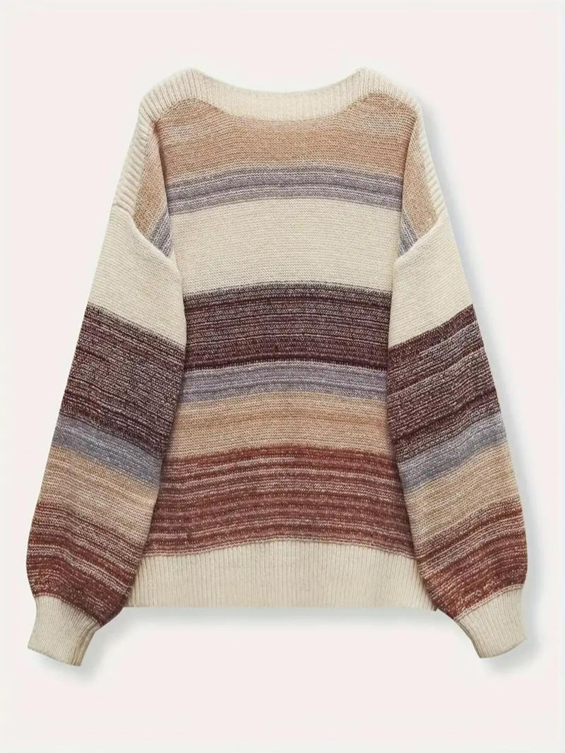 Product Introduction of 【Plus Size】 Patchwork Print Long Sleeve Sweater, Casual Round Neck Jumper for Fall & Winter, Women's Plus Clothing for Daily Wear 2