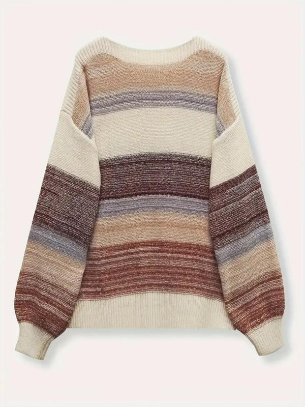 【Plus Size】 Patchwork Print Long Sleeve Sweater, Casual Round Neck Jumper for Fall & Winter, Women's Plus Clothing for Daily Wear 1