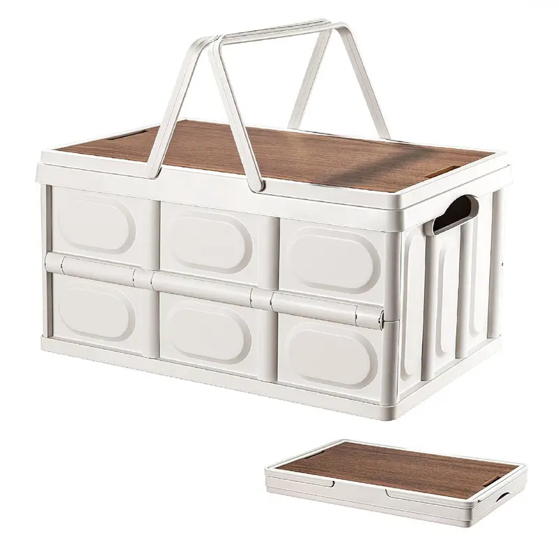 Foldable Storage Box with Lid, 1 Count/2 Counts Stackable Multipurpose Camping Storage Box, Outdoor Home Storage Organization 0