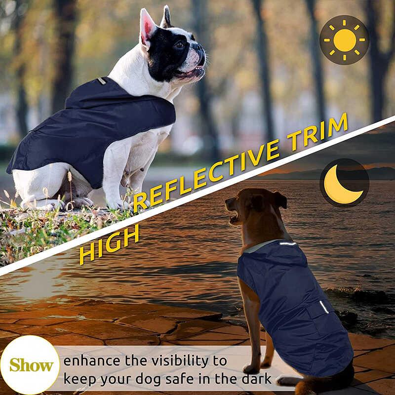 Product Introduction of Dog Small Large Waterproof Clothes Reflective  Rain Coats Hooded Jacket Raincoat Chihuahua Pet plies 24