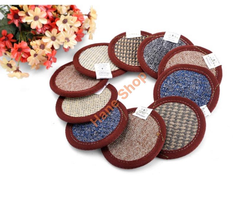 Combo 10 cái Lót ly vải hình tròn 10cm chất liệu vải thấm nước hoa văn cute - shop giao màu ngẫu nhiên