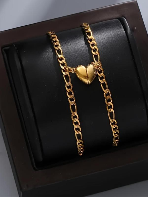 Magnetic Heart Design Couple Bracelet, Gifts for Girlfriend, Fashionable Stainless Steel Bracelet for Women & Men, Trendy All-match & Exquisite Jewelry for Birthday Gift, Valentine's Day, Gift 2