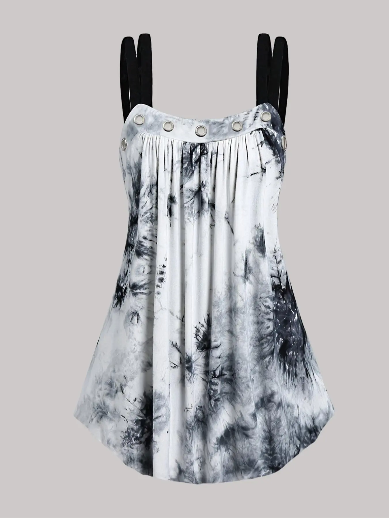 Plus Tie Dye Print Grommet Eyelet Cami Top, Summer Clothes Women, Fashion Casual Sleeveless Backless Top for Summer Daily Outdoor Wear, Women Plus Clothing for Summer