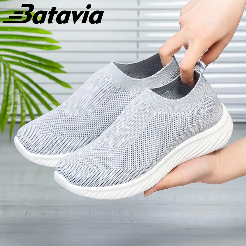 Batavia Sepatu olahraga premium perempuan terbaru rajut adem antislip antiaus sepatu lari anak perempuan  Sport Pink Hitam Abu Grey kanvas  sekolah Onlinemall N6 7