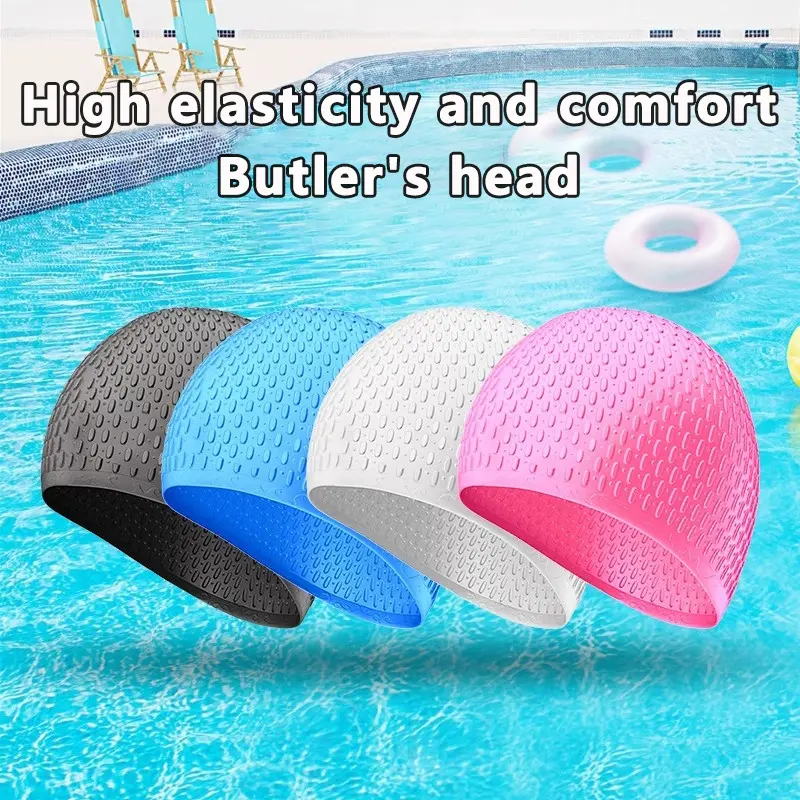 Mũ Bơi Hình Giọt Nước, Chất Liệu Silicon, Dành Cho Người Lớn, Thiết Kế Bong Bóng Mở Rộng, Siêu Co Giãn, Không Thấm Nước, Có Bảo Vệ Tai 0