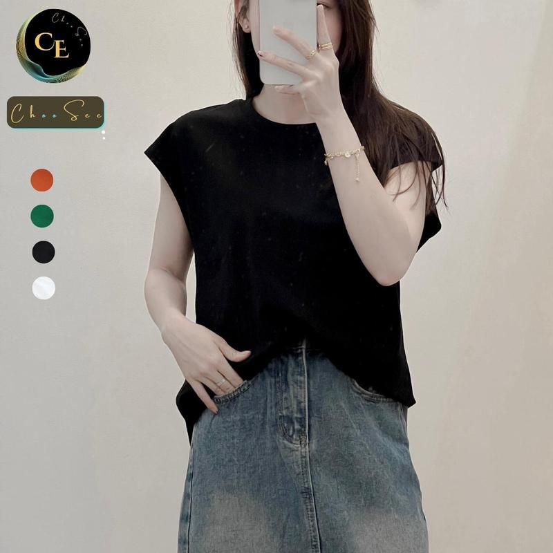Áo phông nữ cộc tay cổ tròn chất thun cotton mềm mịn thấm mồ hôi không nhão vải kiểu tay hến phong cách thời trang CHS210 1