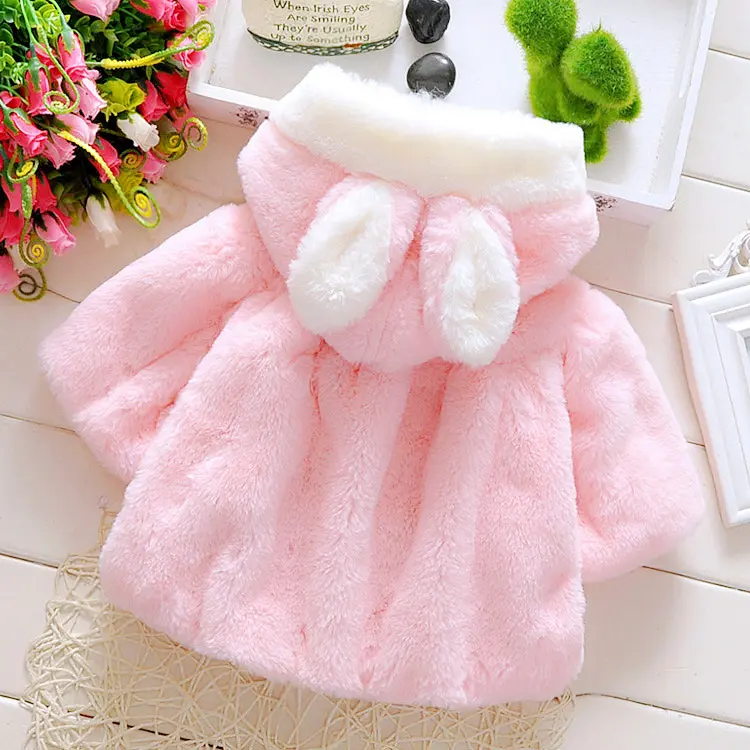 Áo khoác lông tai thỏ có mũ trùm ấm cho bé gái 2