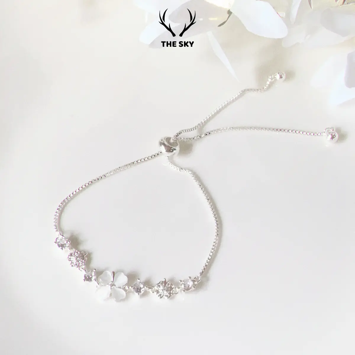 Lắc tay nữ THE SKY, vòng tay cỏ 4 lá rút may mắn freesize có thể tuỳ chỉnh theo tay đeo TSLT015 vòng tay  nữ Phụ Kiện Kiềng tay vòng  4
