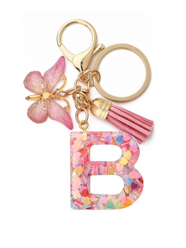 Cute Colorful Letter Keychain with Butterfly & Tassel Design, Casual Trendy Keychain for Women & Men, Basic Keychain for Purse Bag Backpack Decor for Daily Use 3