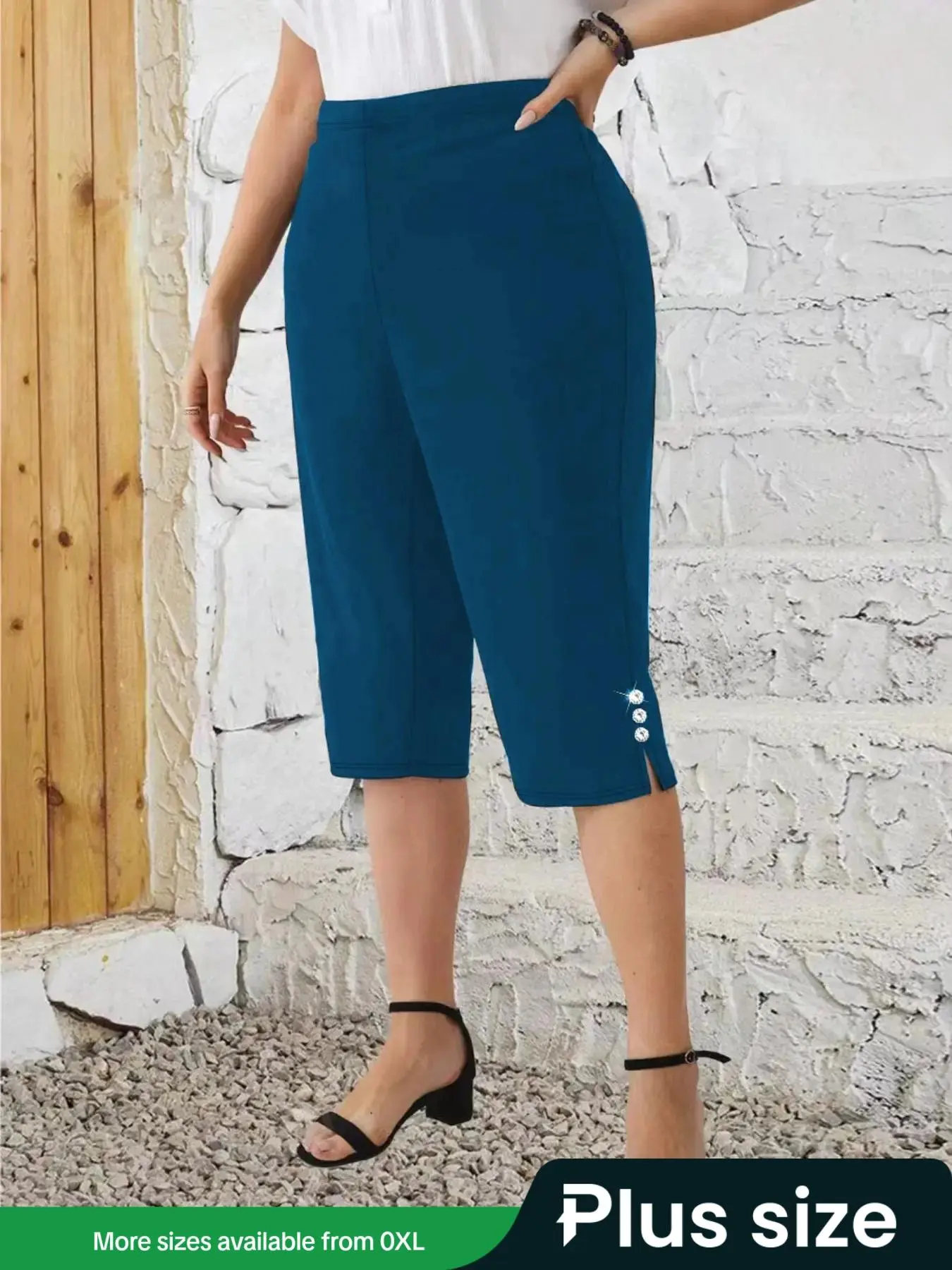 【Plus Size】 Solid Color Capris Pants, Casual Comfy Capri Pants for Summer, Women's Bottoms for Daily Wear