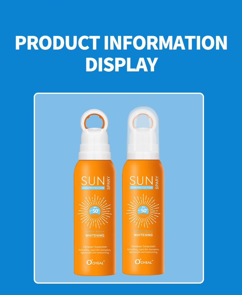 Product Introduction of Summer Waterproof Sunscreen Spray Brightening Refreshing Non-Greasy Sunscreen 50 Times Sunscreen Spray Skincare Facial Skin Repair 12