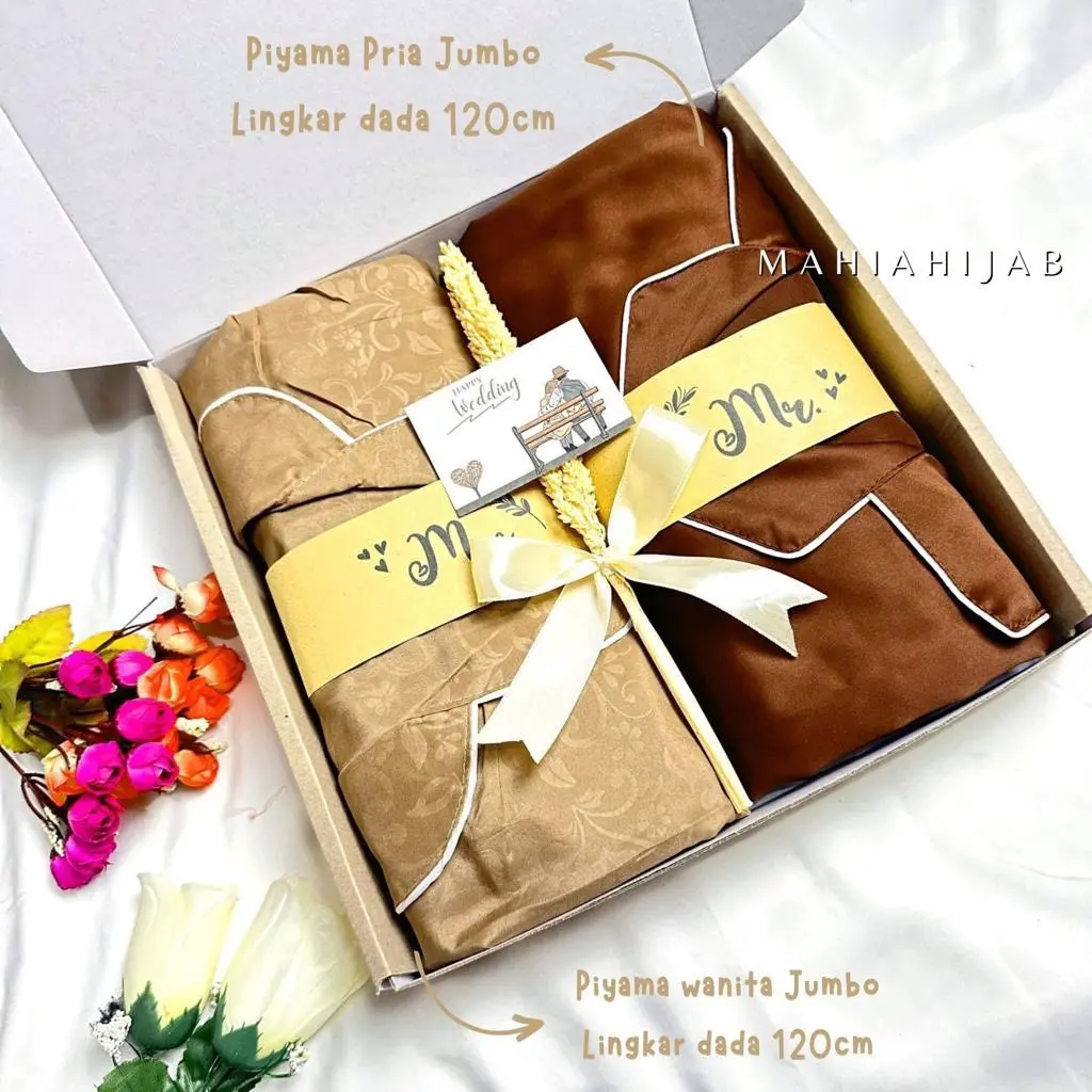 Hampers Pernikahan Piyama JUMBO / Gift Set Box Piyama Couple Pasangan / Kado Souvenir Wedding,Anniversary,Ulang Tahun Katun Celana