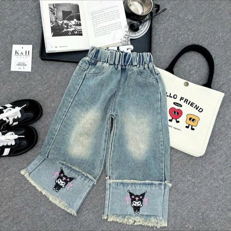 Quần jean xuông rách cạp chun phối nắp túi cho bé gái  màu bò bụi xinh từ 8-30kg ( 1 chi tiết )