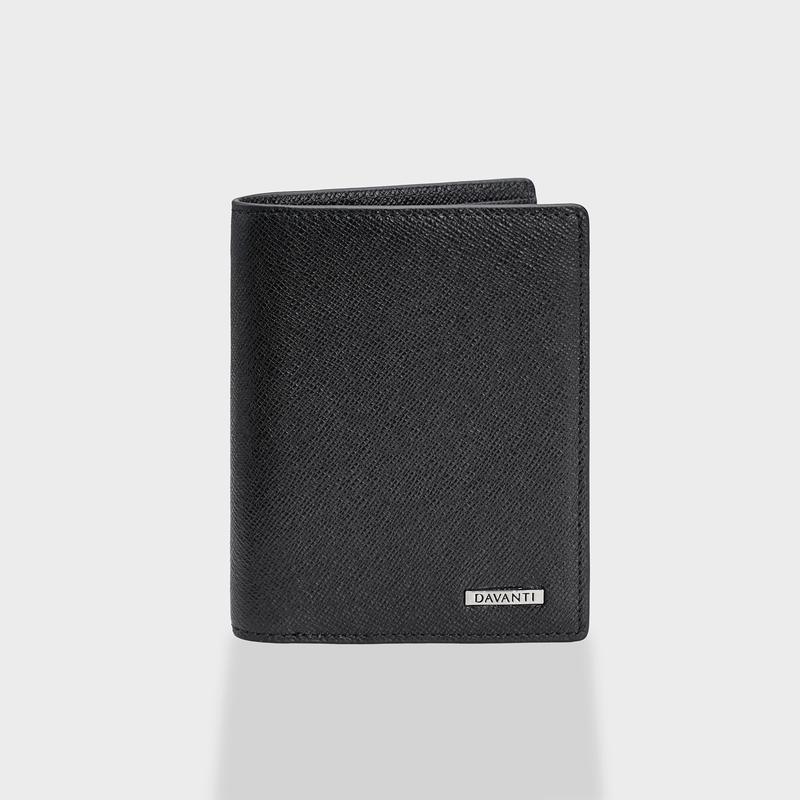 Bóp Ví Nam Da Bò Taiga Dáng Đứng Đính Logo Hợp Kim Hiện Đại FB293