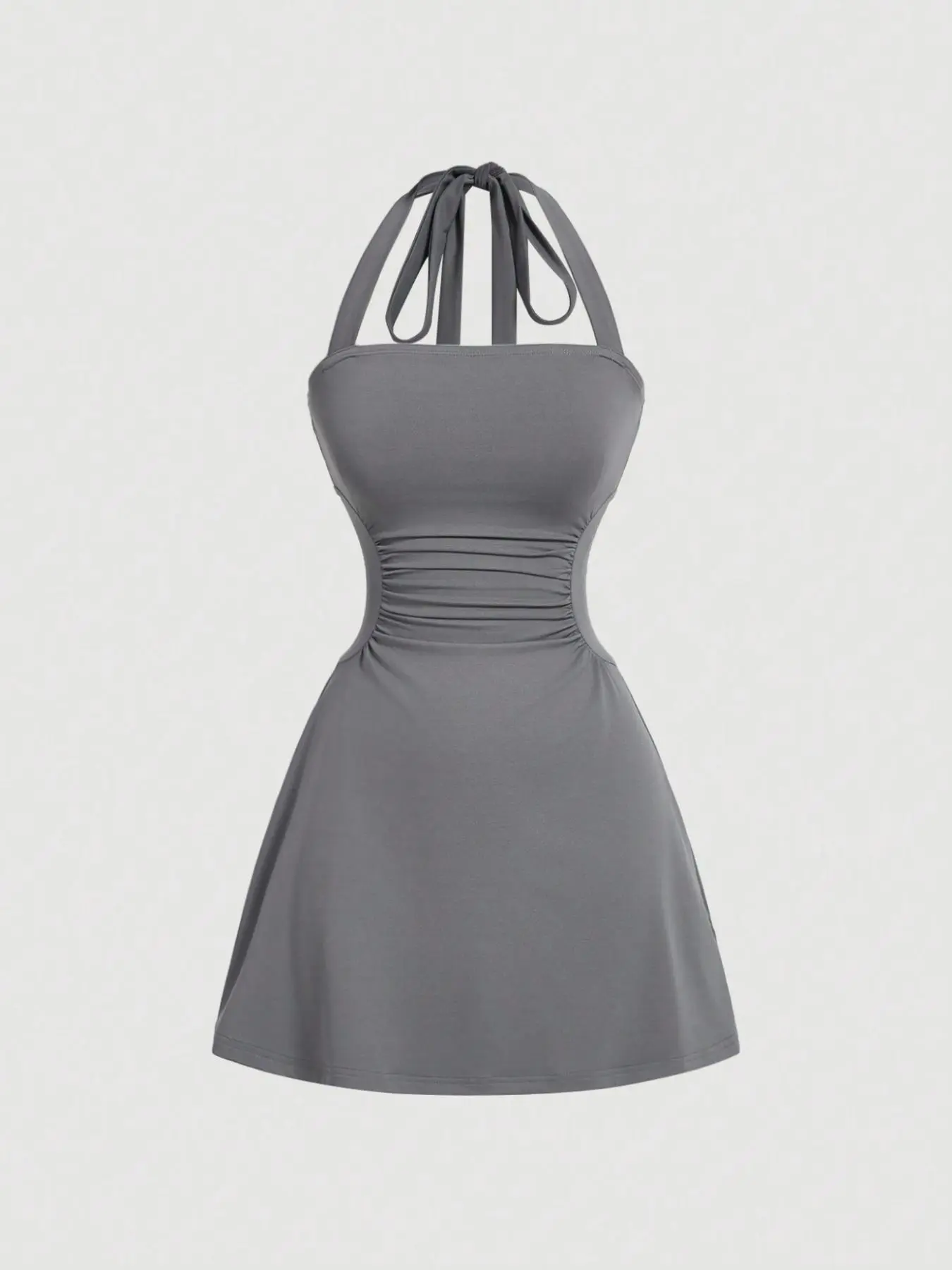 Women's Plain Ruched Tie Back Halter Dress, Casual Sleeveless A Line Short Dress for Summer, Ladies Clothes for Daily Wear, Dresses for Women, Summer Dresses 2025