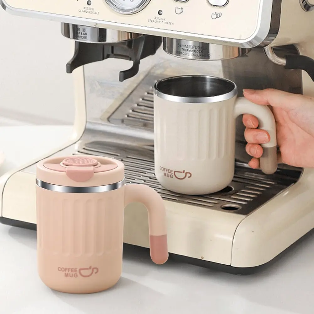 Large Capacity Coffee Mug, 1 Count Stainless Steel Coffee Cup with Lid & Handle & Straw, Drinking Cup for Home Office Use, Gift for Friend & Family