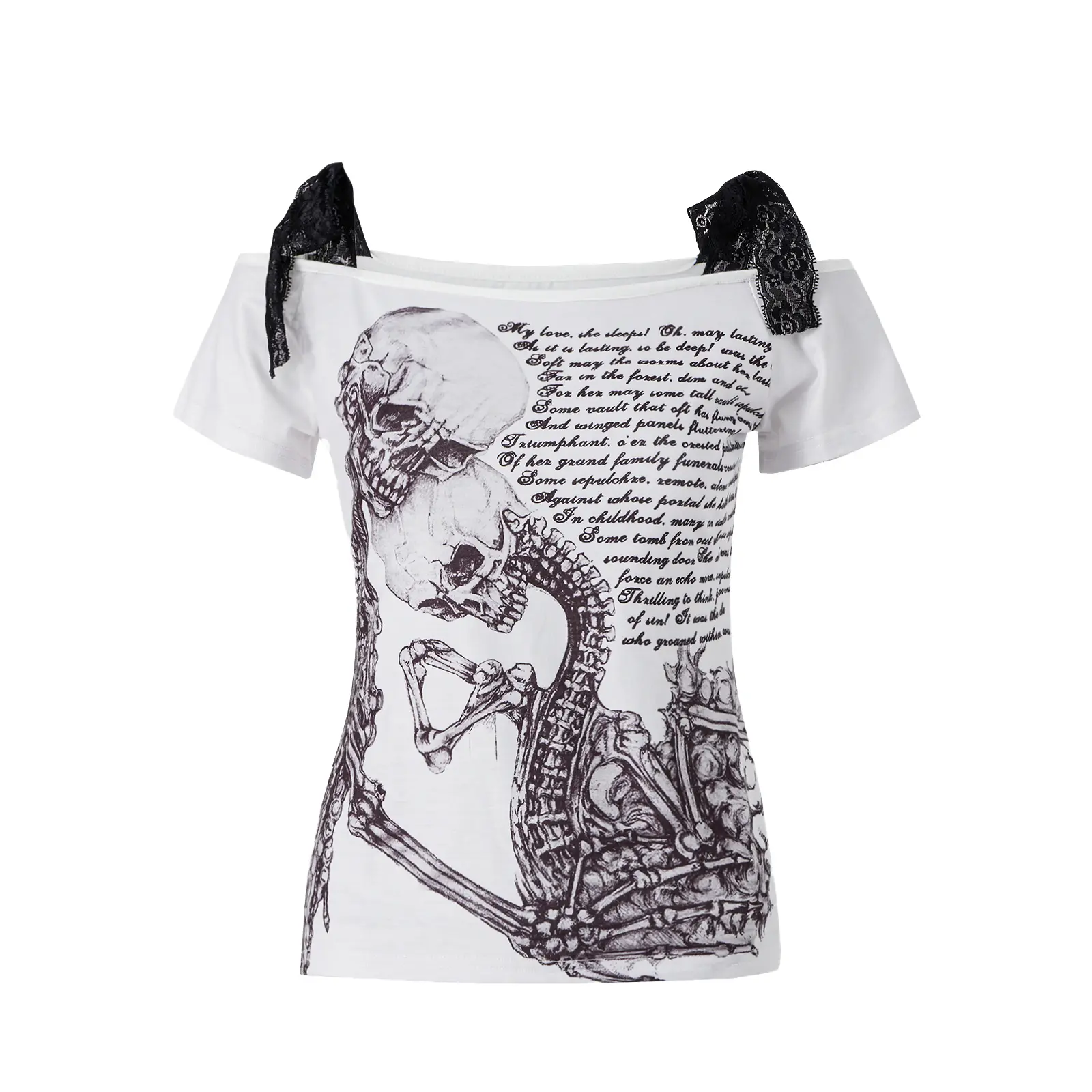 SUPER-Women Grunge Fairy Core Off Shoulder Short Sleeve Tops Graphic Tee y2k Streetwear