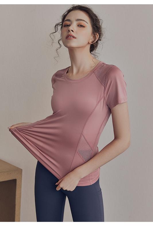 Product Introduction of Woman-Yoga Clothes Summer Mesh Stitching Short Sleeve Sports Thin Breathable T-shirt Running Quick-Drying Fitness Dancing Daily 9