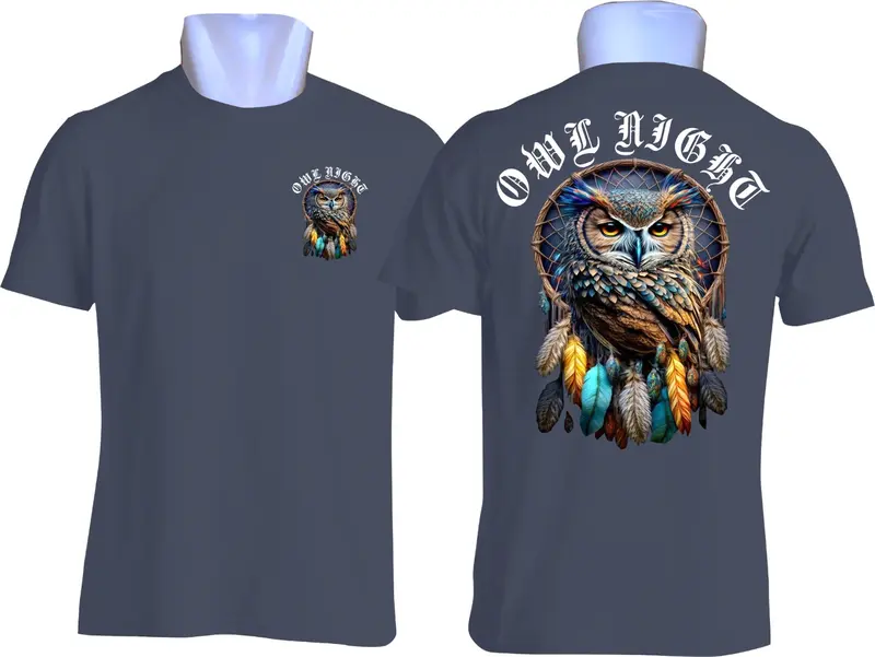 kaos distro pria lengan pendek | baju sablon printing 3d owl night Motif Nyaman Simple Tebal 3