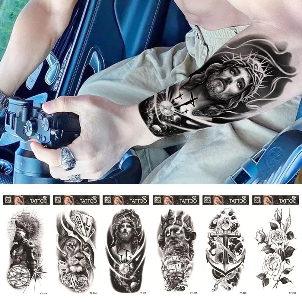 Big Arm Sleeve Tattoo Sticker Waterproof Temporary Art Tattoo Body ...