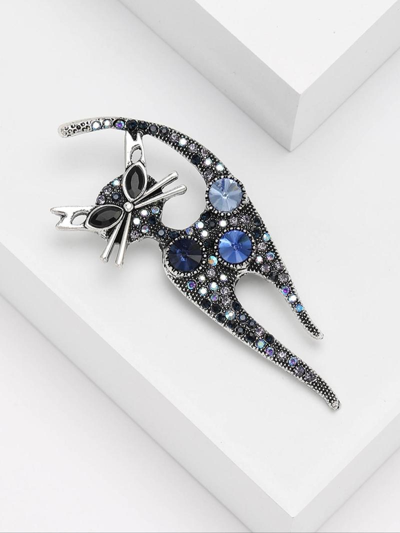 Product Introduction of Cute Cat Design Brooch, Rhinestone Decorated Animal Themed Brooch, Fashion Accessories for Women & Men, Trendy All-match & Exquisite Jewelry for Birthday Gift 8