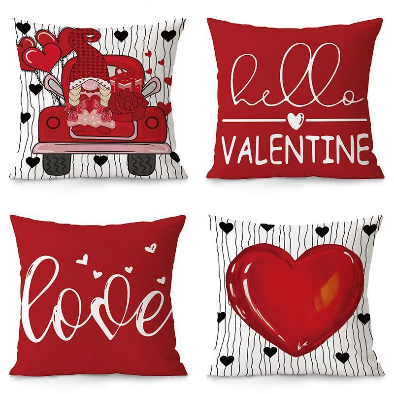 Product Introduction of Valentine's Day Themed Cushion Cover, 4 Counts/set Lovely Truck & Heart Pattern Cushion Cover without Filler, Home Decor for Living Room Bedroom 6