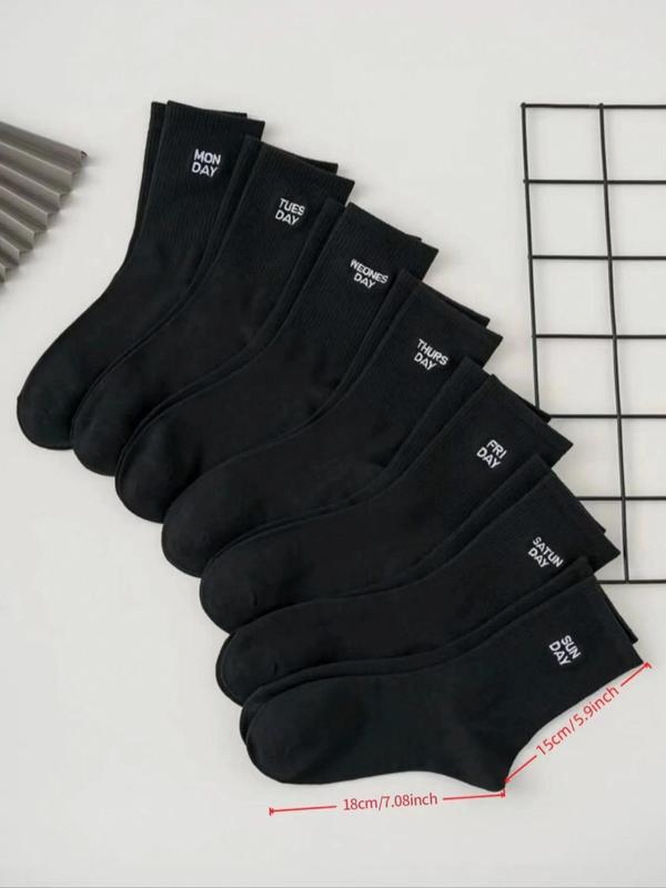 Women's 7 Pairs Letter Print Crew Socks, Casual Moisture Wicking Socks, Soft Comfy Breathable Socks For All Seasons Daily Wear 1